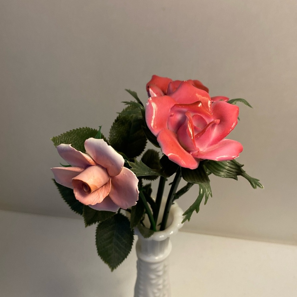 Vintage Porcelain Long Stem Roses Set of 3
